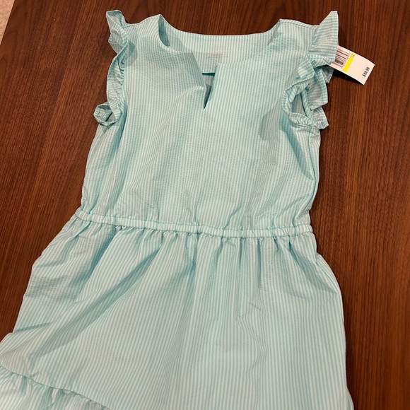 Vineyard Vines Aqua Blue Striped Ruffle Performance Dress Size M - Picture 2 of 5
